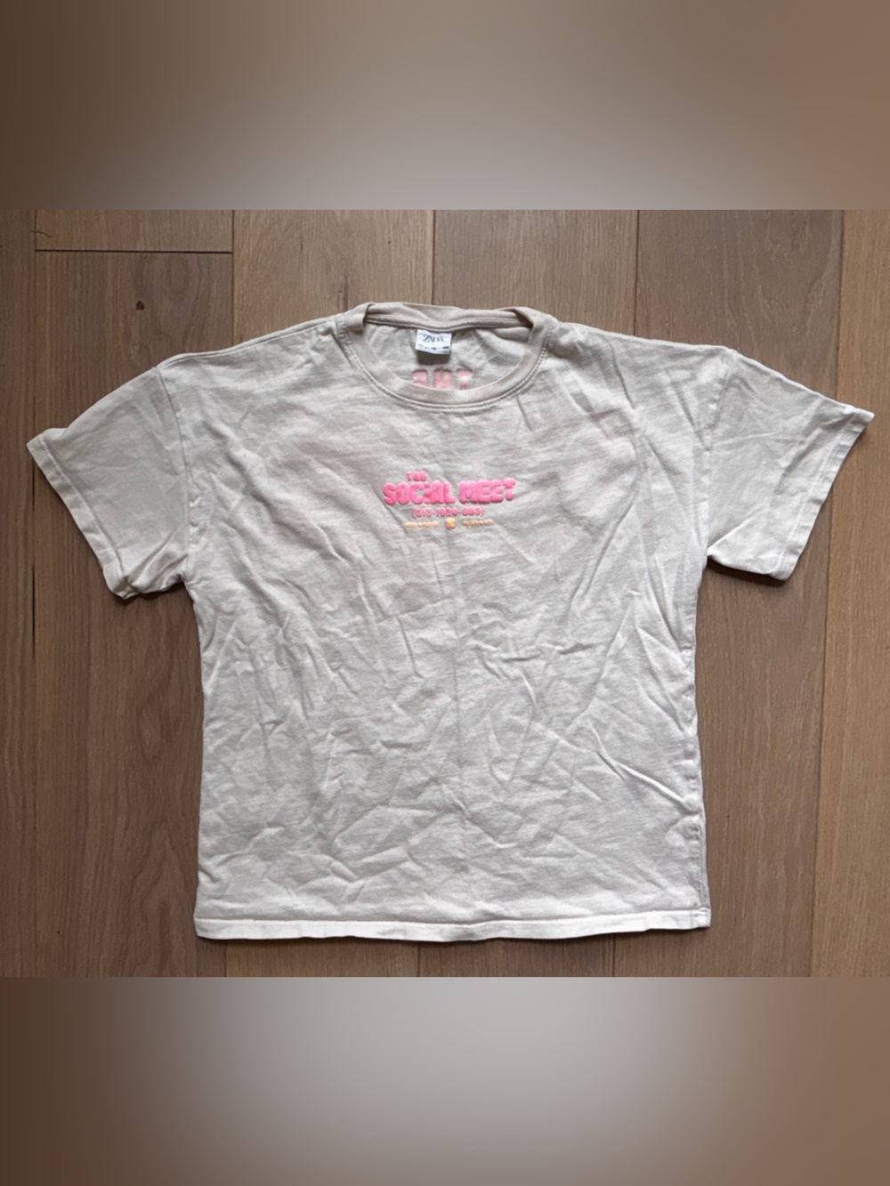Zara Cream Short-Sleeve Tee with Pink Graphic 11-12